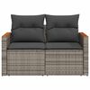 vidaXL Garden Sofa with Cushions 2-Seater Grey Poly Rattan