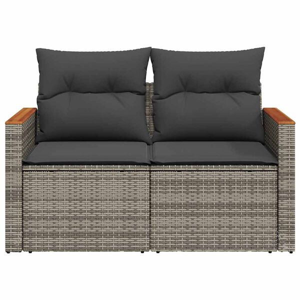 vidaXL Garden Sofa with Cushions 2-Seater Grey Poly Rattan