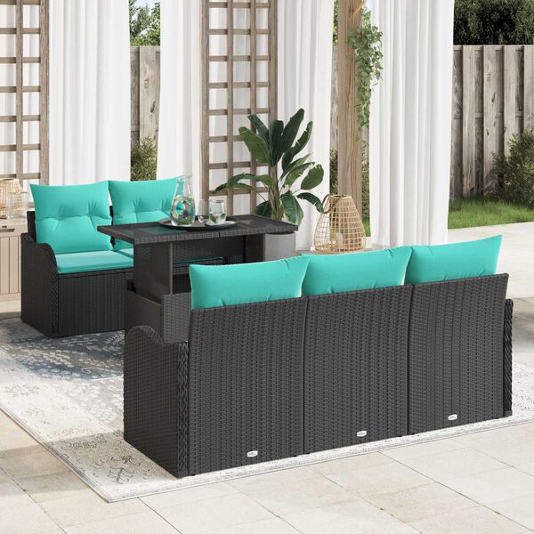 vidaXL 6 Piece Garden Sofa Set with Cushions Black Poly Rattan