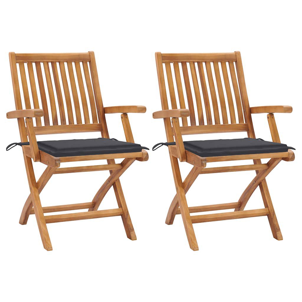 vidaXL Garden Chairs 2 pcs with Anthracite Cushions Solid Teak Wood