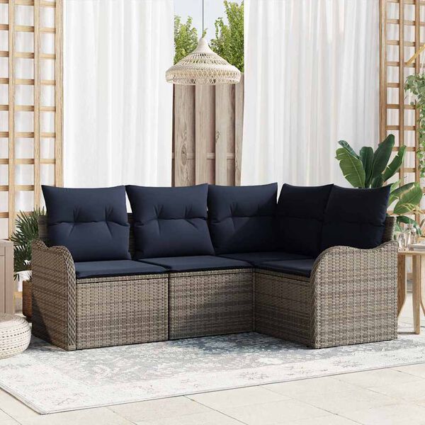 vidaXL Garden Sofa Set Grey Poly Rattan