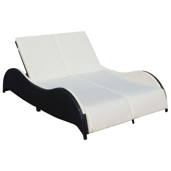 vidaXL Double Sun Lounger with Cushion Poly Rattan Black