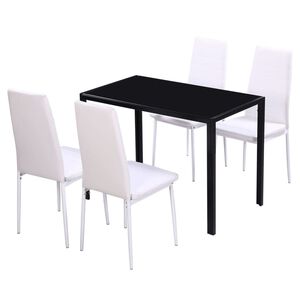vidaXL Five Piece Dining Table and Chair Set Black and White