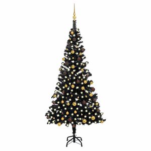 vidaXL Artificial Pre-lit Christmas Tree with Ball Set Black 210 cm PVC