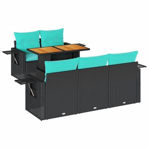 vidaXL 6 Piece Garden Sofa Set with Cushions Black Poly Rattan