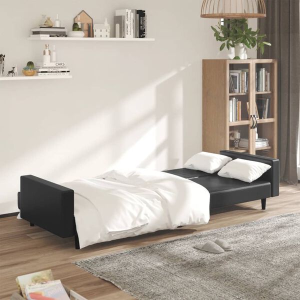 vidaXL 2-Seater Sofa Bed Black Faux Leather