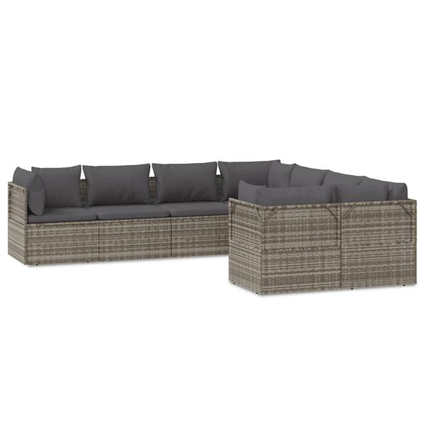 vidaXL 8 Piece Garden Lounge Set with Cushions Grey Poly Rattan