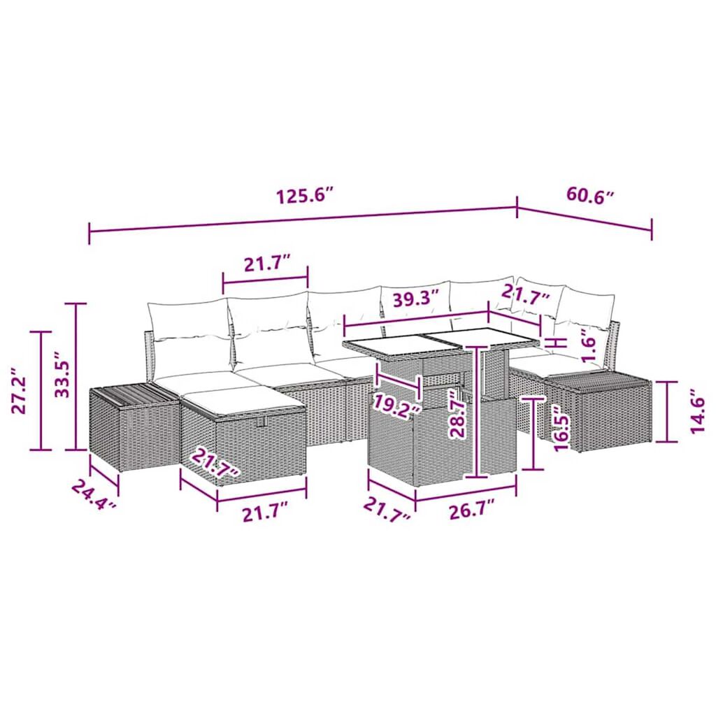 vidaXL Garden Sofa Set with Cushion 8 pcs Brown Poly rattan