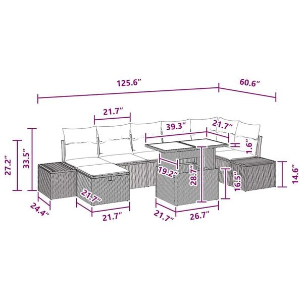 vidaXL Garden Sofa Set with Cushion 8 pcs Brown Poly rattan
