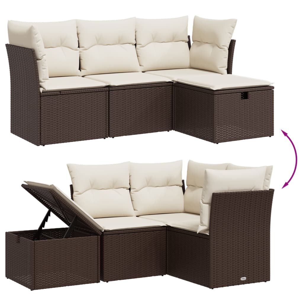 vidaXL 4 Piece Garden Sofa Set with Cushions Brown Poly Rattan