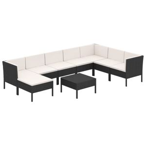 vidaXL 9 Piece Garden Lounge Set with Cushions Poly Rattan Black