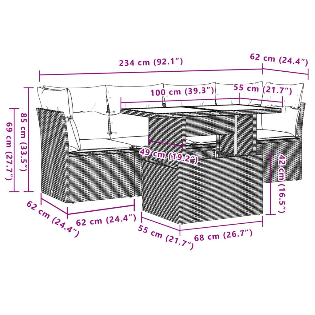 vidaXL 5 Piece Garden Sofa Set with Cushions Brown Poly Rattan