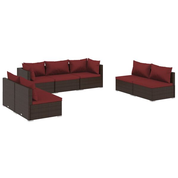vidaXL 7 Piece Garden Lounge Set with Cushions Poly Rattan Brown