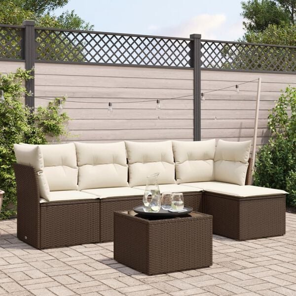 vidaXL 6 Piece Garden Sofa Set with Cushions Brown Poly Rattan