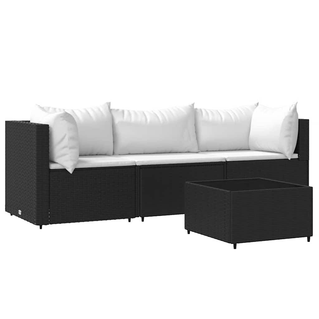 vidaXL 4 Piece Garden Lounge Set with Cushions Black Poly Rattan