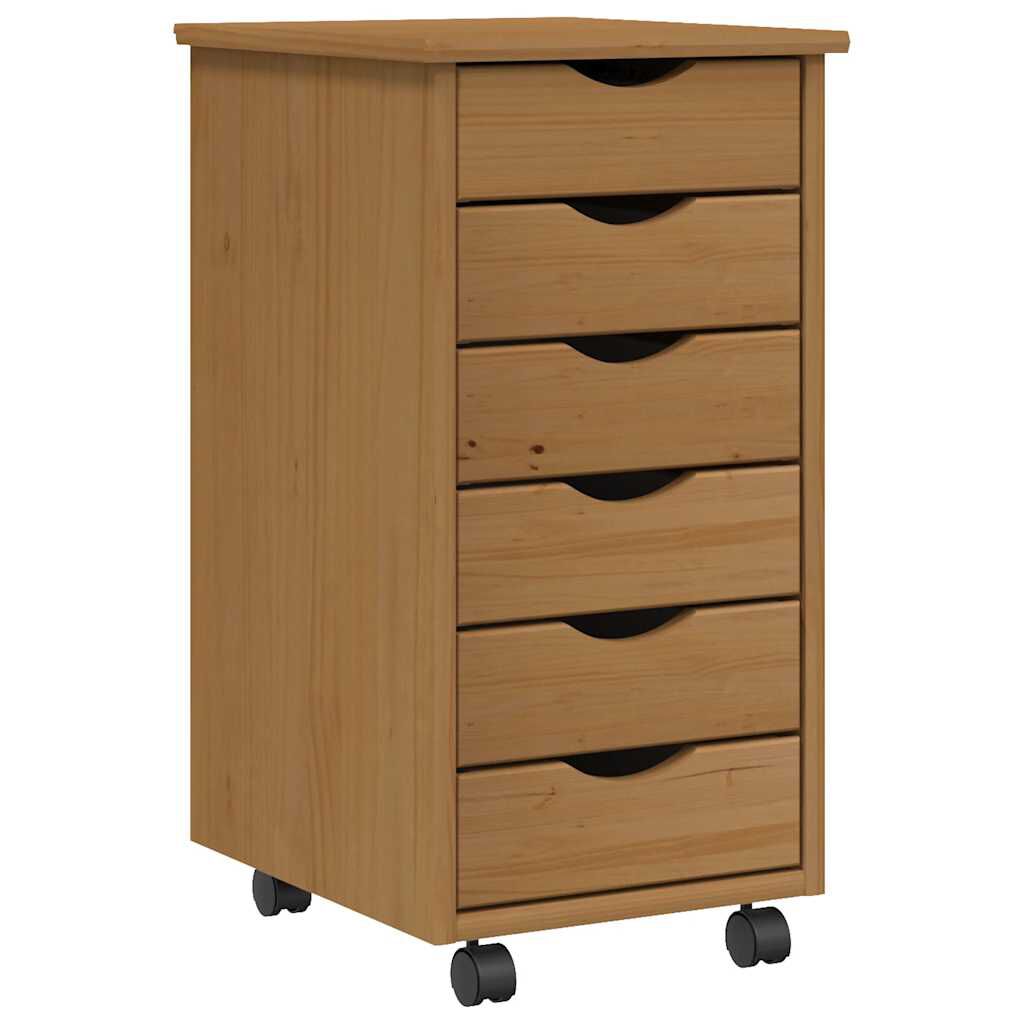 vidaXL Rolling Cabinet with Drawers MOSS Honey Brown Solid Wood Pine