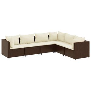 vidaXL 6 Piece Garden Lounge Set with Cushions Brown Poly Rattan