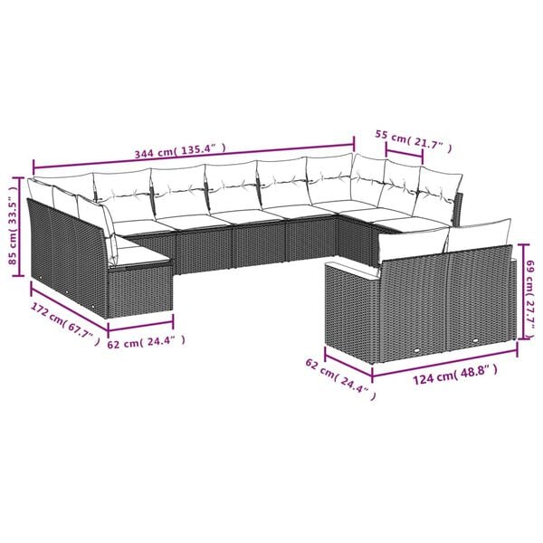 vidaXL 12 Piece Garden Sofa Set with Cushions Black Poly Rattan