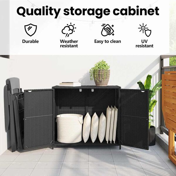 vidaXL Garden Storage Cabinet Black 83x45x76 cm Poly Rattan