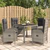 vidaXL 5 Piece Garden Dining Set with Cushions Grey Poly Rattan