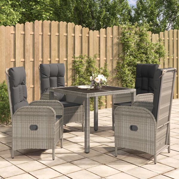 vidaXL 5 Piece Garden Dining Set with Cushions Grey Poly Rattan