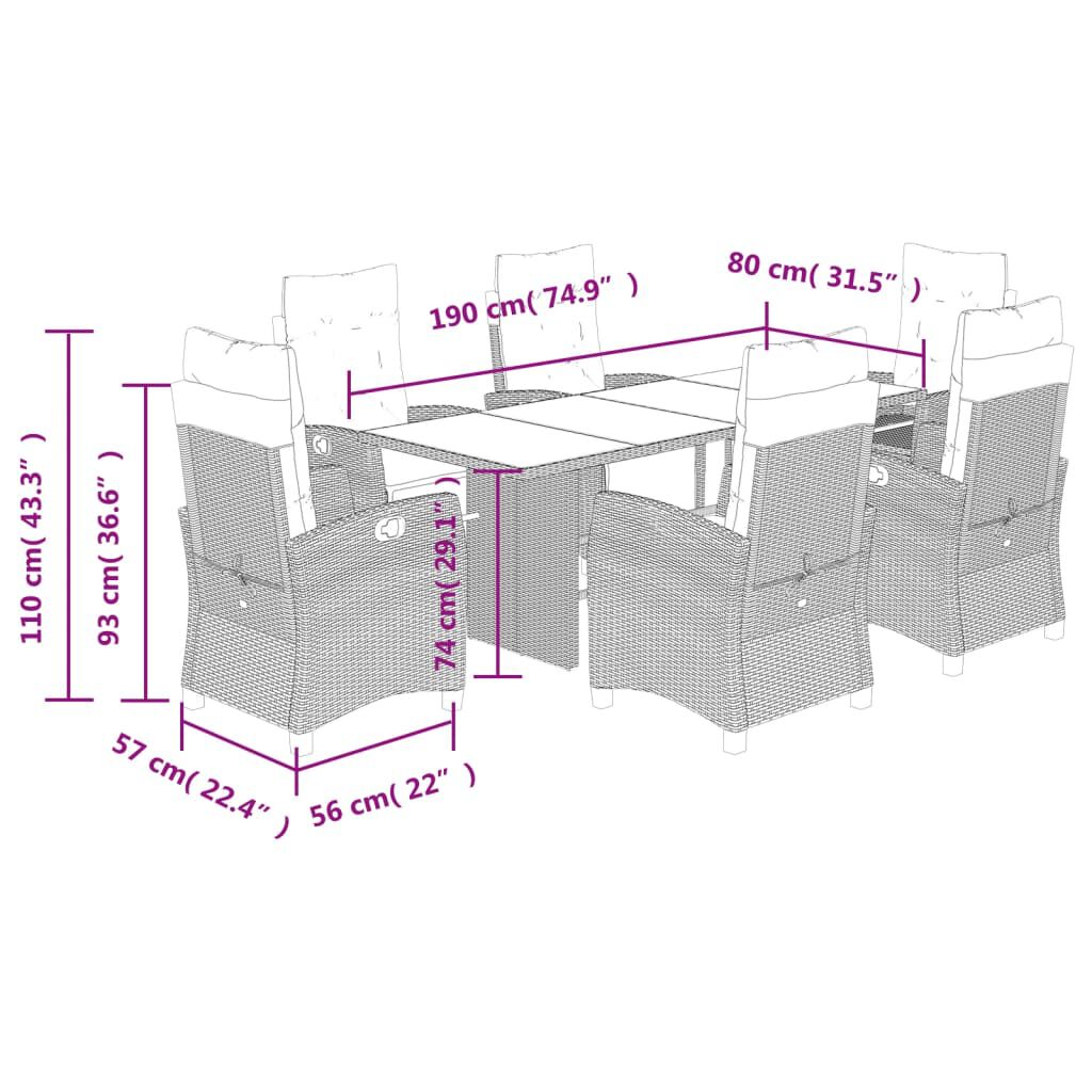 vidaXL 7 Piece Garden Dining Set with Cushions Beige Poly Rattan