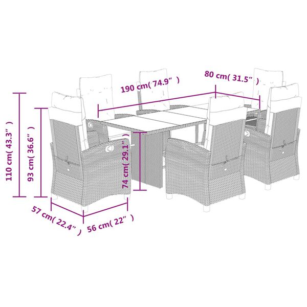 vidaXL 7 Piece Garden Dining Set with Cushions Beige Poly Rattan