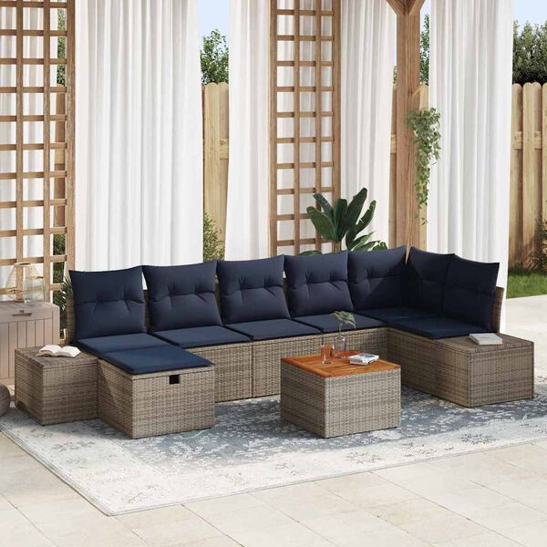 vidaXL Garden Sofa Set with Cushion 8 pcs Grey Poly Rattan