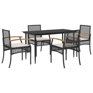 vidaXL 5 Piece Garden Dining Set with Cushions Black Poly Rattan