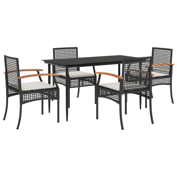 vidaXL 5 Piece Garden Dining Set with Cushions Black Poly Rattan