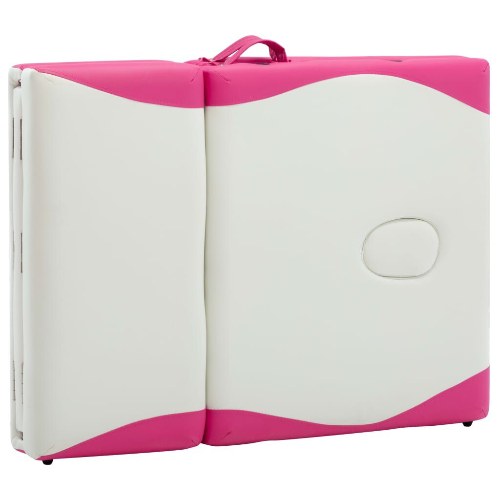 vidaXL 4-Zone Foldable Massage Table Aluminium White and Pink