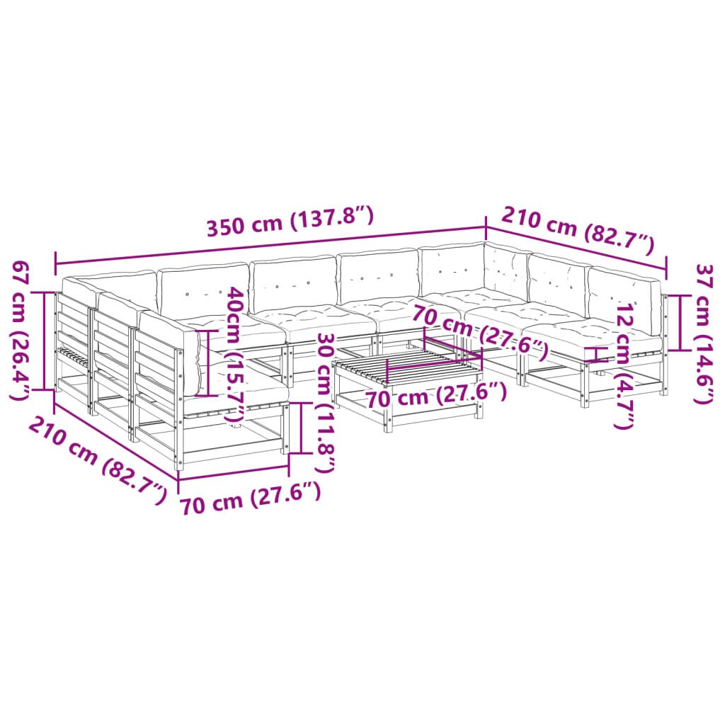 vidaXL 10 Piece Garden Sofa Set with Cushions Solid Wood Pine