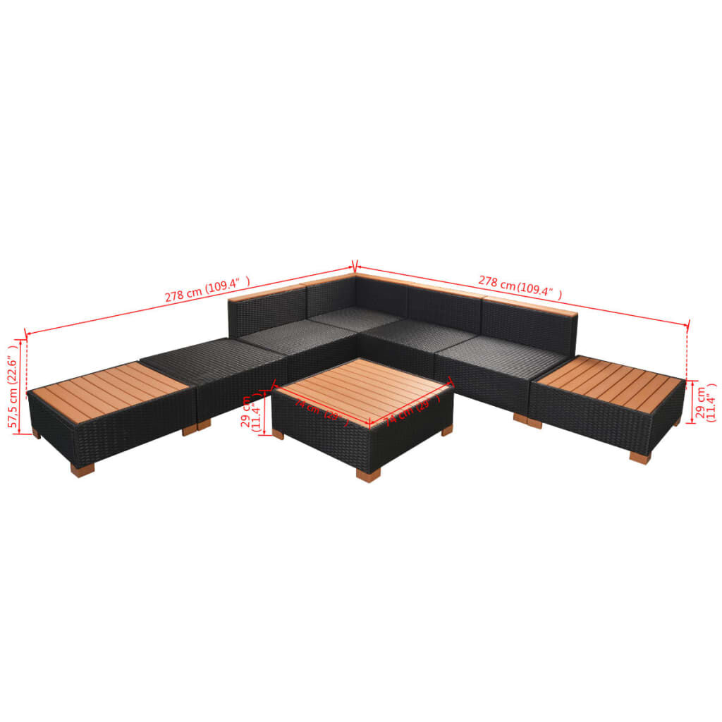 vidaXL 8 Piece Garden Lounge Set with Cushions Poly Rattan Black