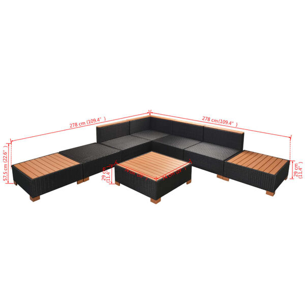 vidaXL 8 Piece Garden Lounge Set with Cushions Poly Rattan Black