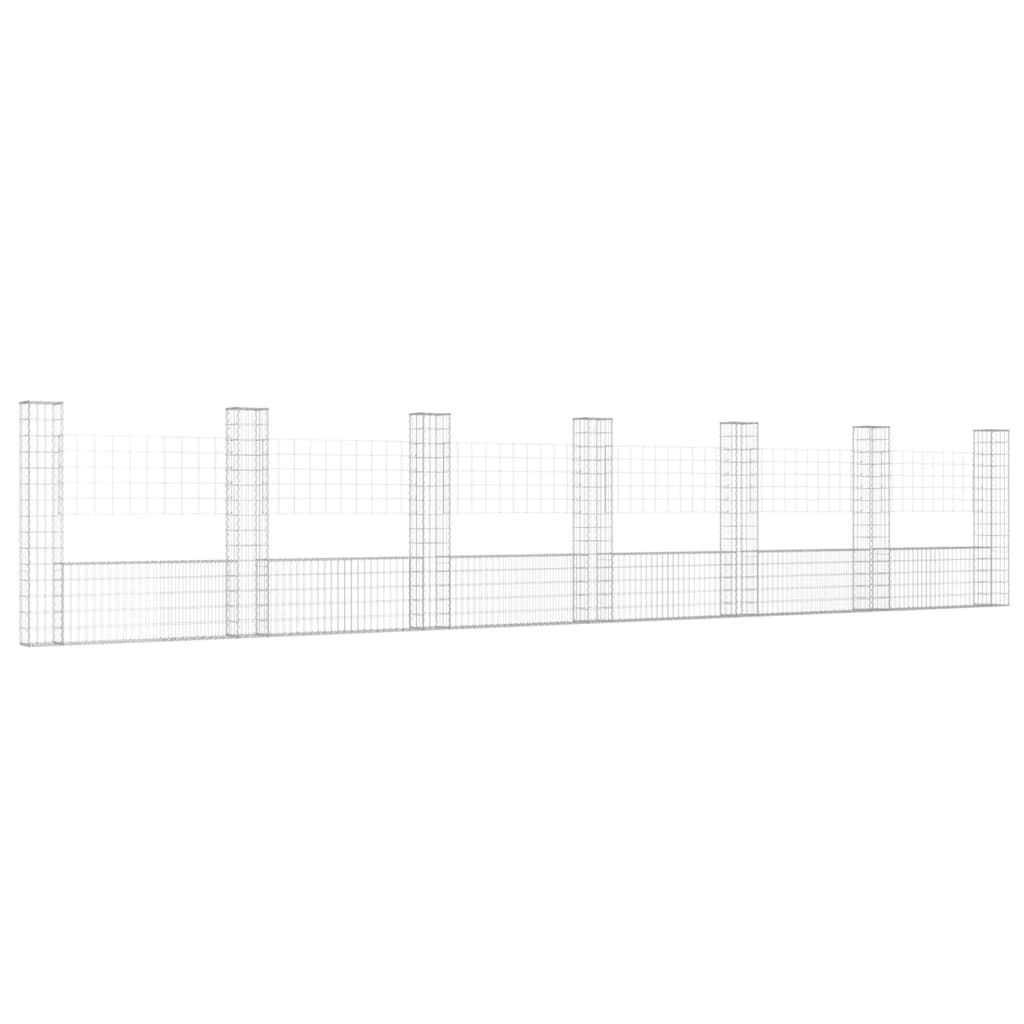 vidaXL U-shape Gabion Basket with 7 Posts Iron 740x20x150 cm