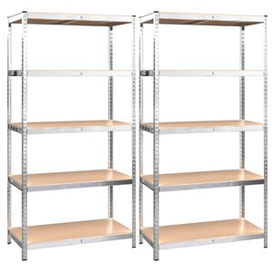 vidaXL 5-Layer Heavy-duty Shelves 2 pcs Silver Steel&Engineered Wood