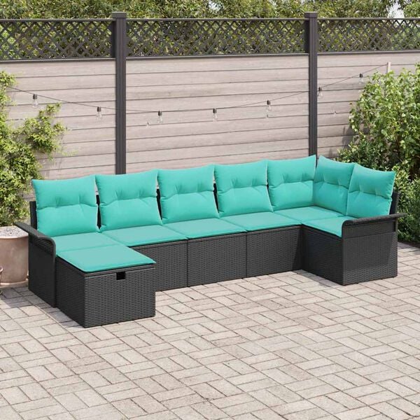 vidaXL Garden Sofa Set with Cushion with Storage 7 pcs Poly rattan