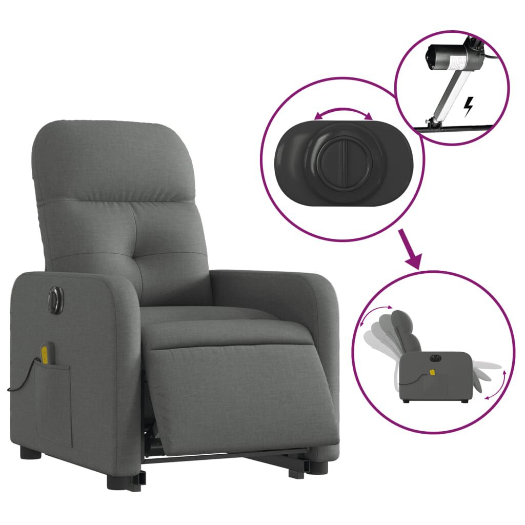 vidaXL Electric Stand up Massage Recliner Chair Dark Grey Fabric