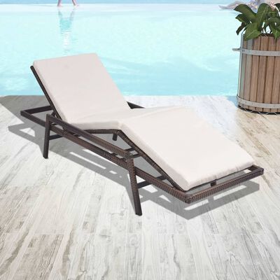 vidaXL Sun Lounger with Cushion Poly Rattan Brown