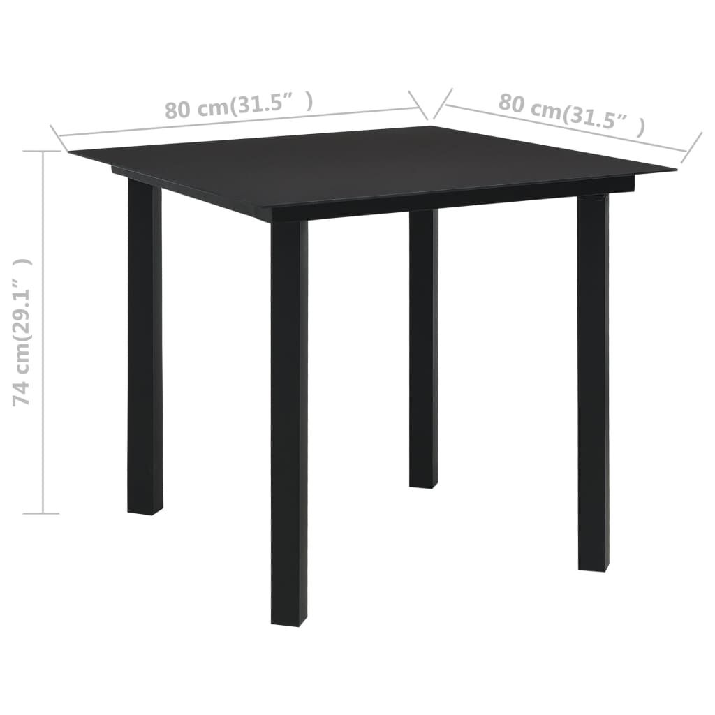 vidaXL 3 Piece Garden Dining Set Black Glass and Steel