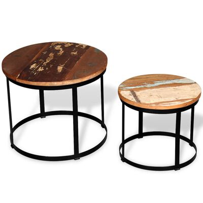 vidaXL Two Piece Coffee Table Set Solid Reclaimed Wood Round 40cm/50cm