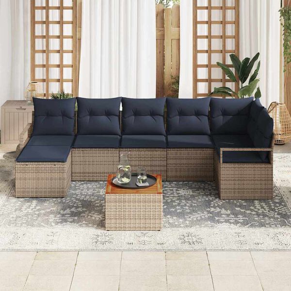 vidaXL Garden Sofa Set with Cushion 9 pcs Grey Poly rattan