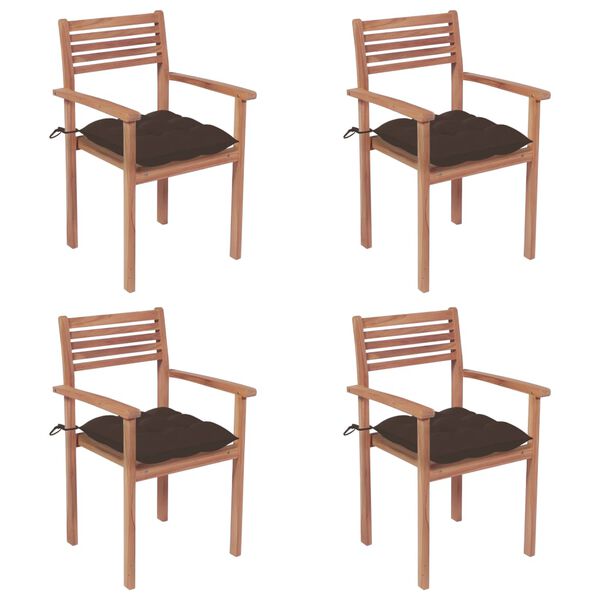 vidaXL Garden Chairs 4 pcs with Taupe Cushions Solid Teak Wood