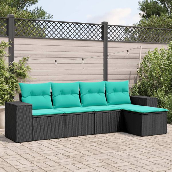 vidaXL 5 Piece Garden Sofa Set with Cushions Black Poly Rattan