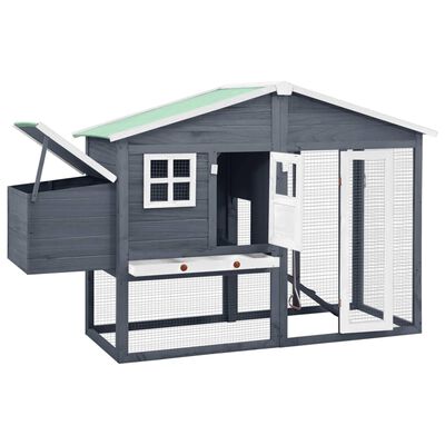 vidaXL Chicken Coop with Nest Box Grey and White Solid Fir Wood