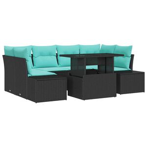 vidaXL Sofa Set with Cushion Manual 7 pcs Black and Blue Poly Rattan