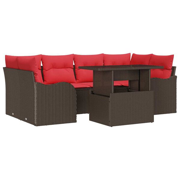 vidaXL Garden Sofa Set with Cushion 7 pcs Brown Poly rattan