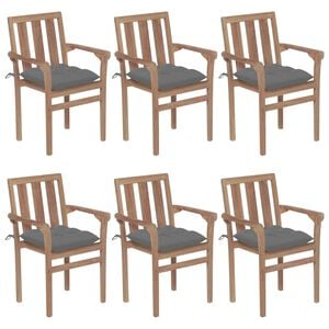 vidaXL Stackable Garden Chairs with Cushions 6 pcs Solid Teak Wood