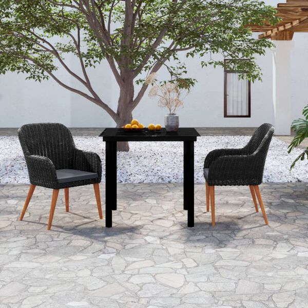 vidaXL 3 Piece Garden Dining Set with Cushions Black