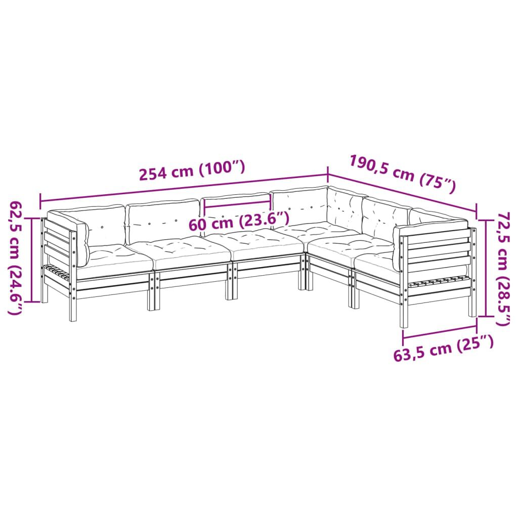 vidaXL 6 Piece Garden Sofa Set with Cushions Wax Brown Solid Wood Pine